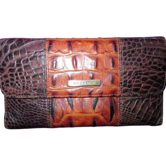 BRAHMIN Pecan Melbourne Croc Embossed Leather Tote & Wallet and Checkbook holder - Picture 3 of 15